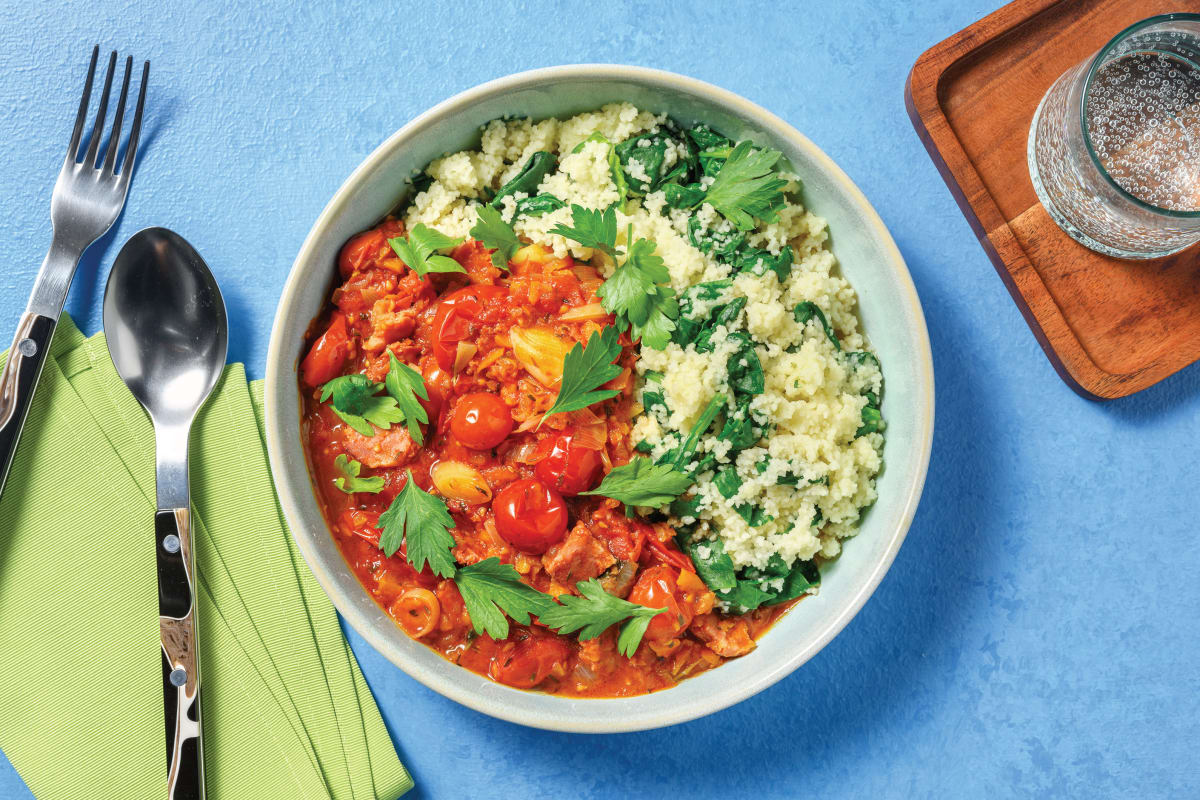 Comforting Chicken, Chorizo & Cherry Tomato Stew