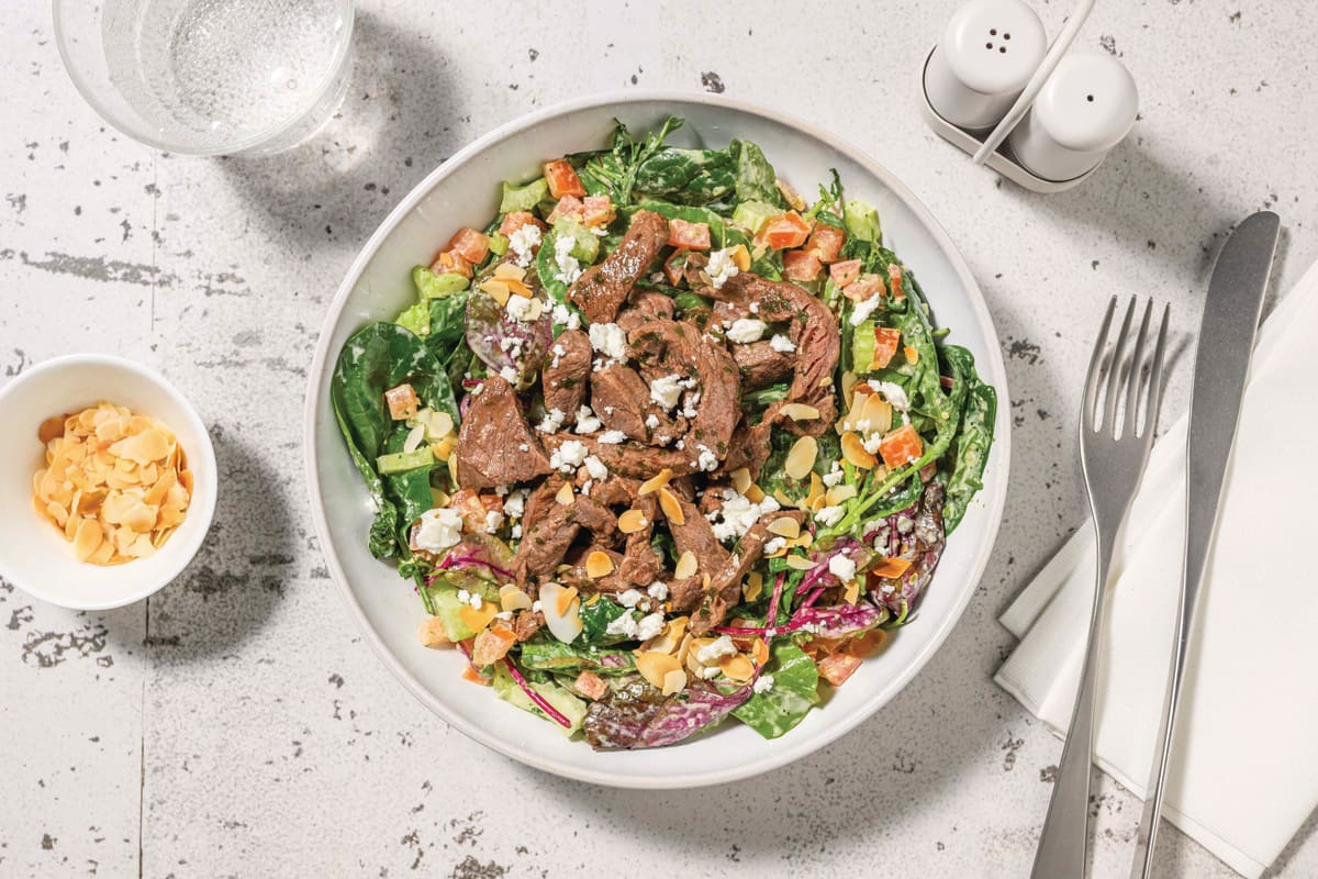 Easy Garlic-Herb Pork & Creamy Pesto Salad