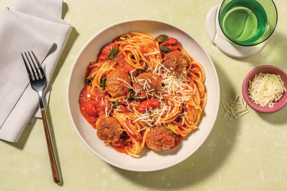 Homestyle Beef Meatball Spaghetti