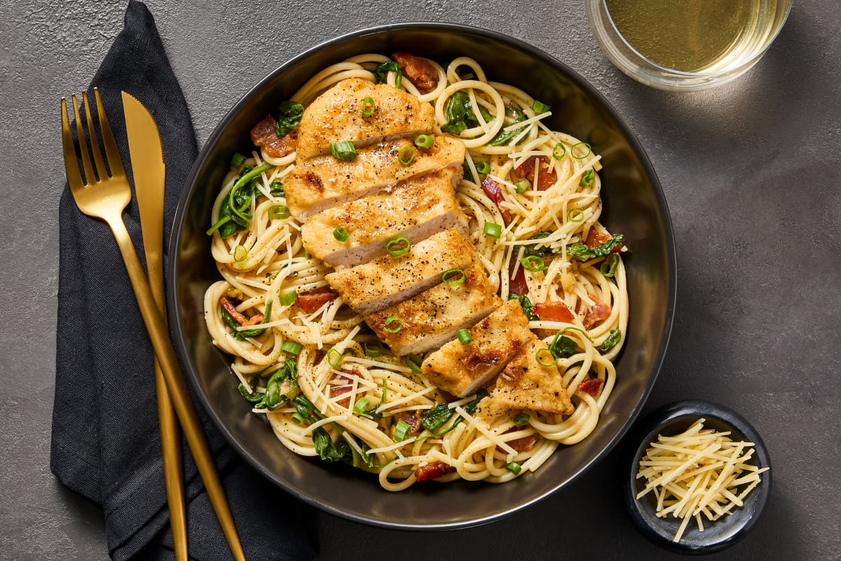 Spicy Miso Pasta with Chicken & Bacon
