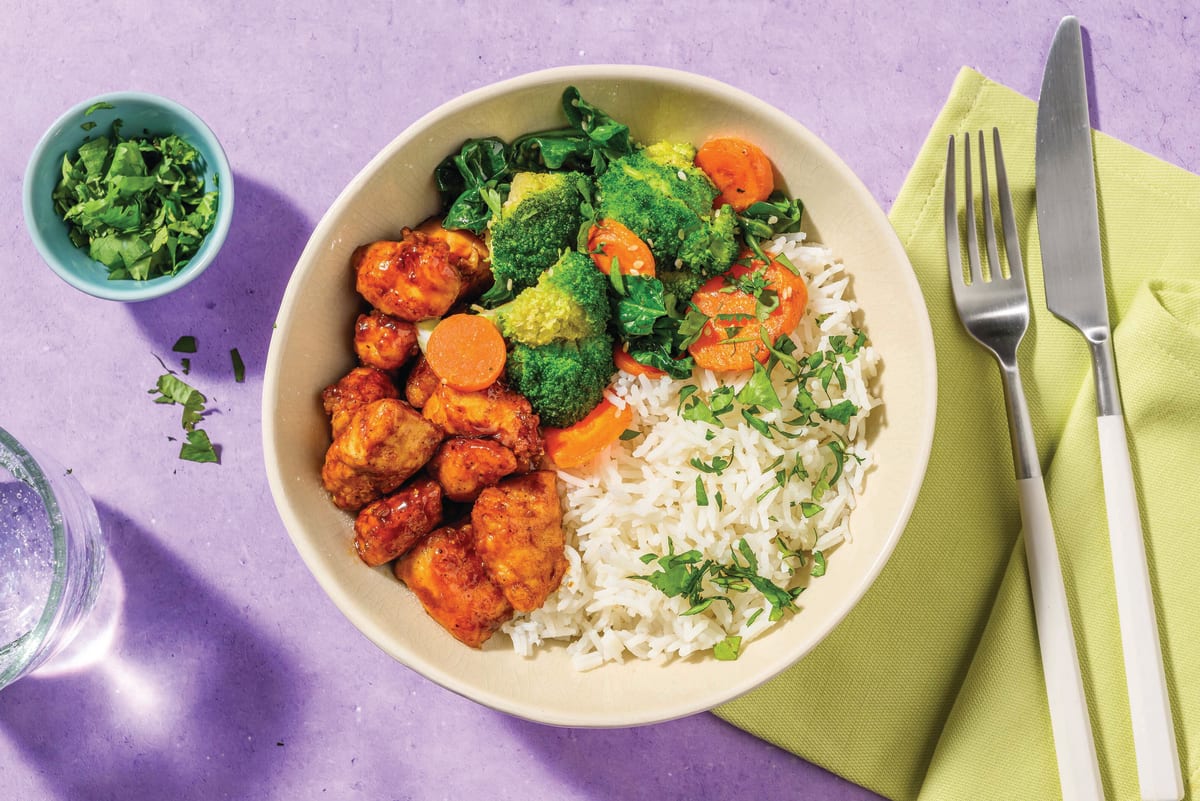 Easy Popcorn Chicken & Garlic Rice