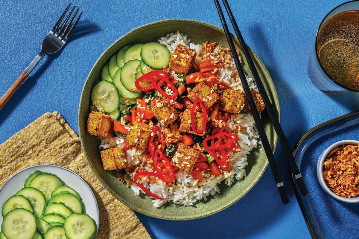 Crispy Asian Tofu & Veggie Rice Bowl