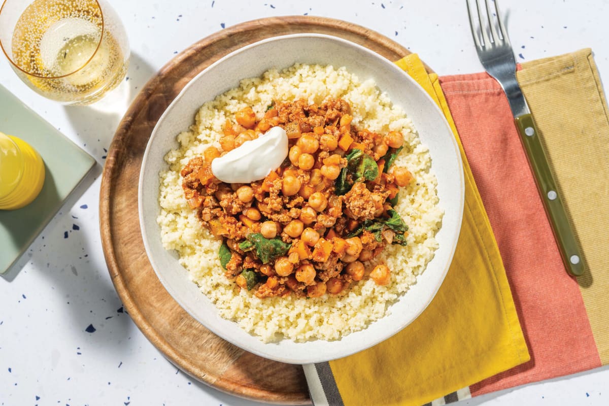 Quick Chermoula Beef & Chickpea Rice Bowl