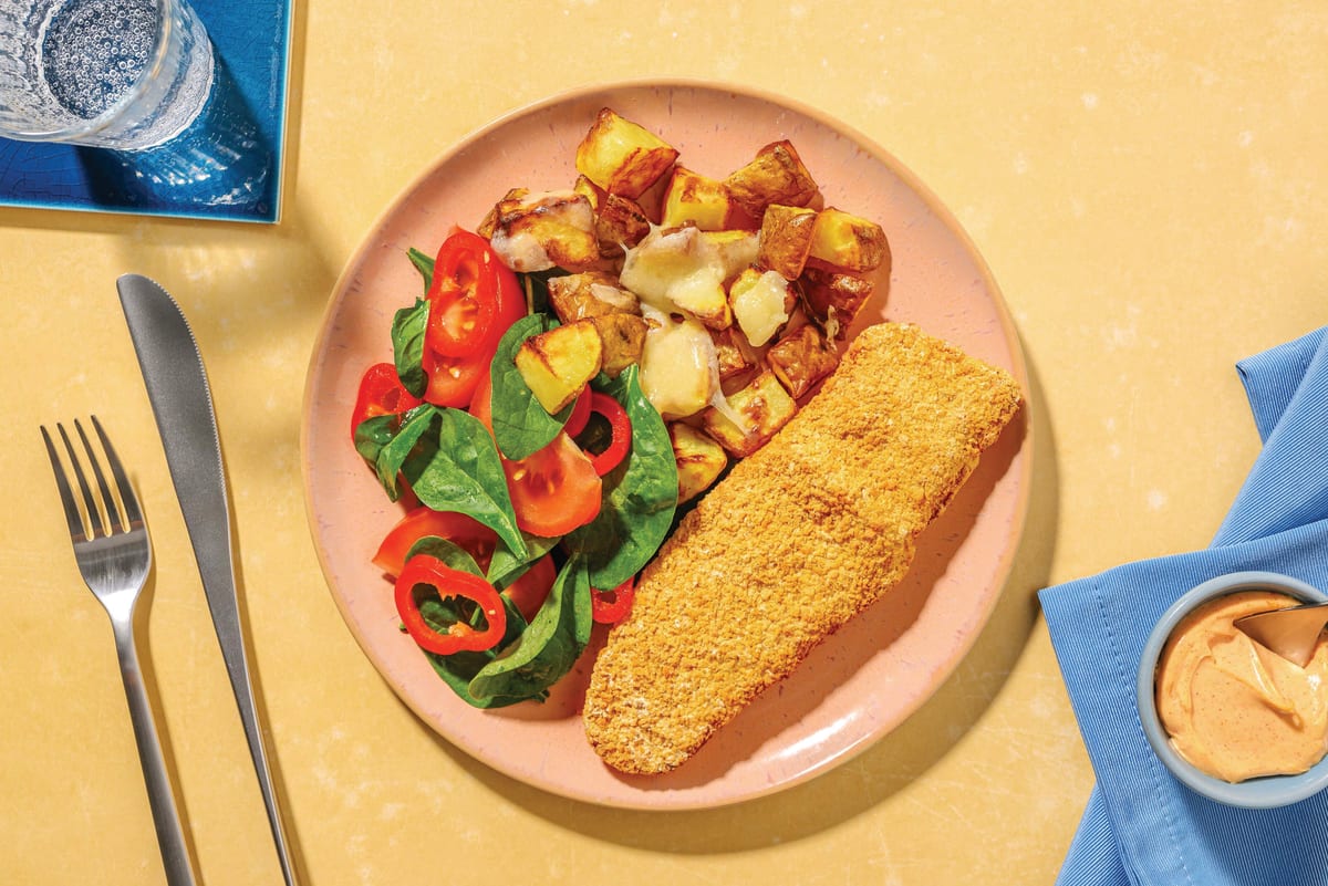 Easy Crumbed Fish & Parmesan Sweet Potato