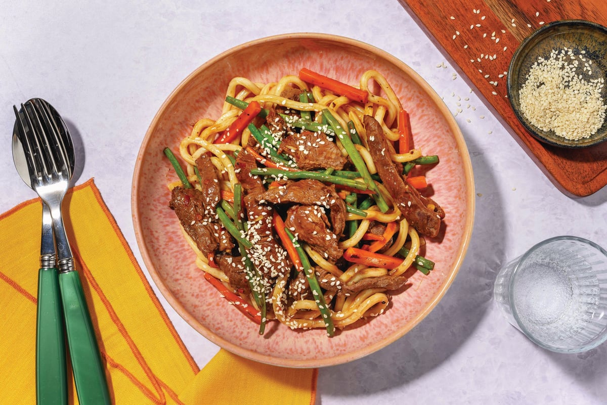 Easy Double Umami Beef Udon Noodle Stir-Fry