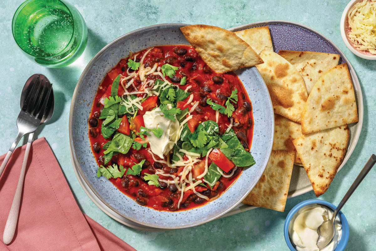 Smokey Pork, Black Bean Chilli & Tortilla Chips