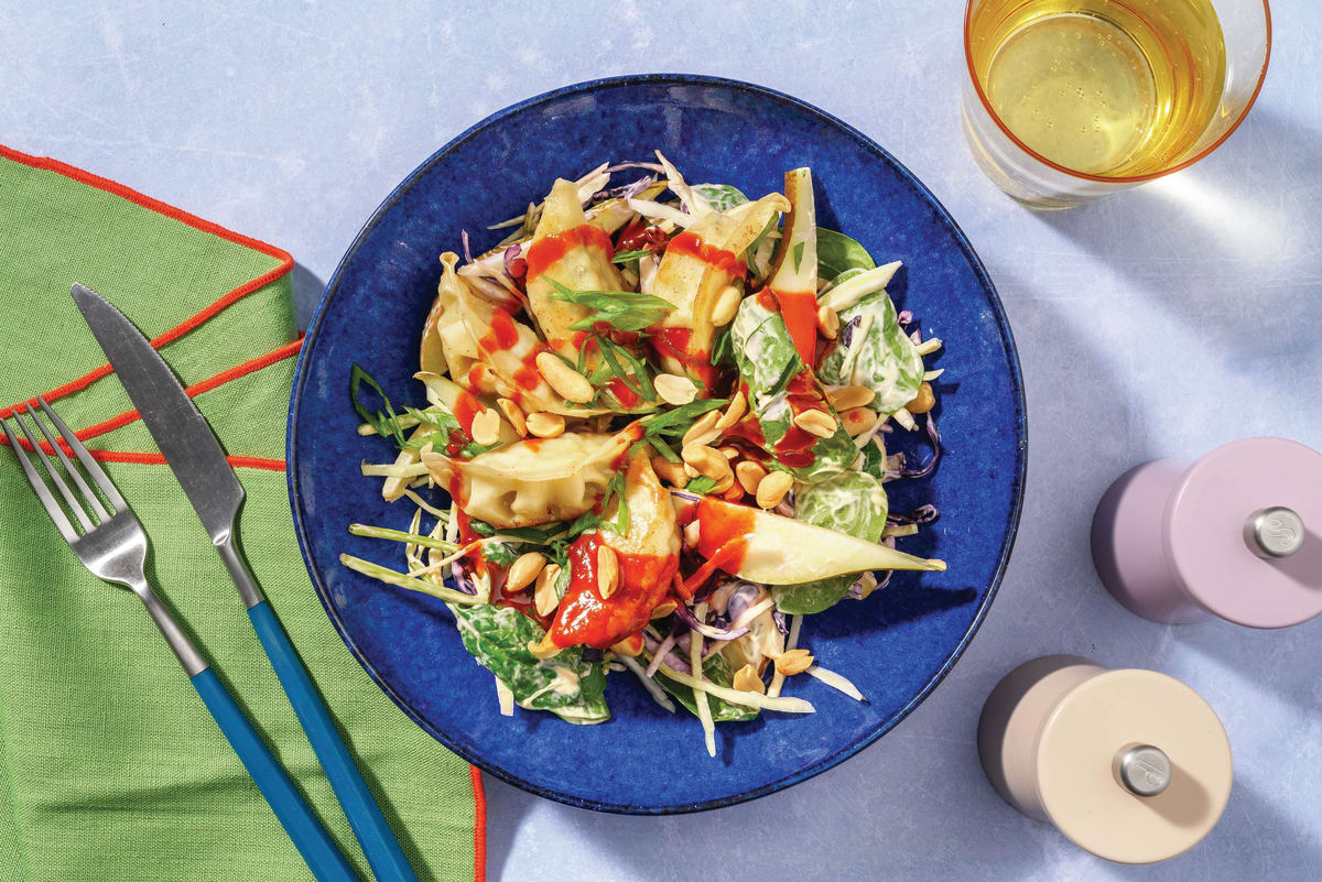 Easy Double Pan Fried Pork Gyozas & Pear Slaw