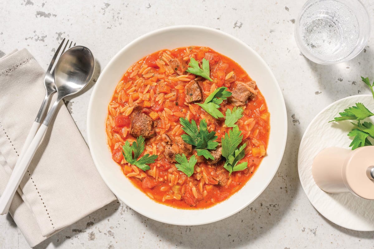 Mediterranean Tender Beef & Fusilli Stew