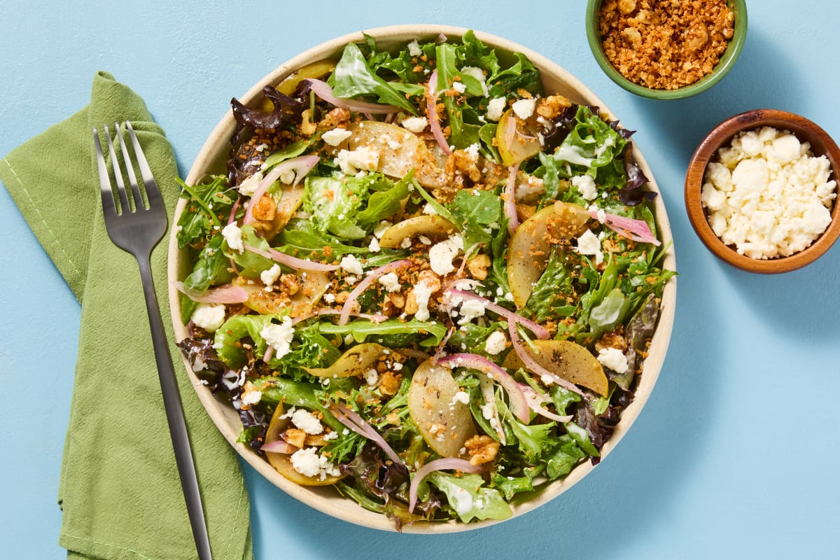 Warm Pear, Feta & Mixed Greens Salad