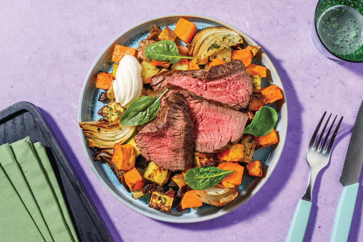 Seared Beef Rump & Root Veggie Toss