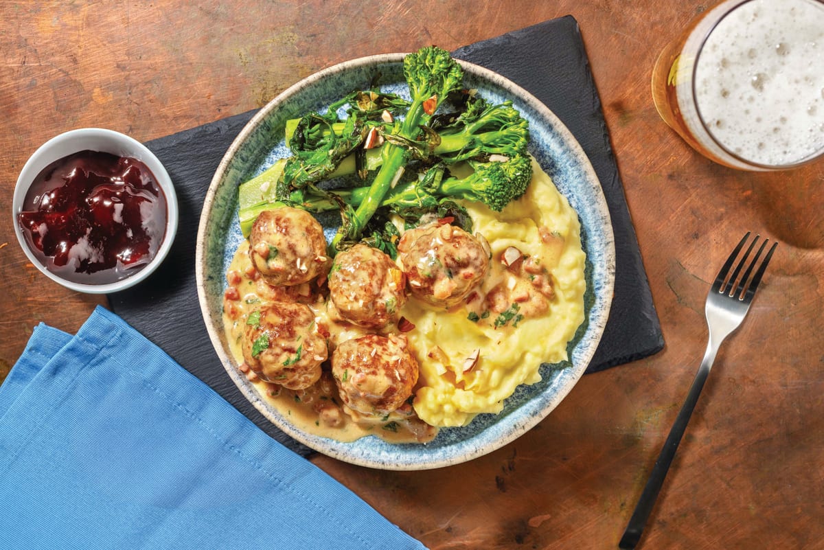 Swedish Pork Meatballs & Creamy Bacon Sauce