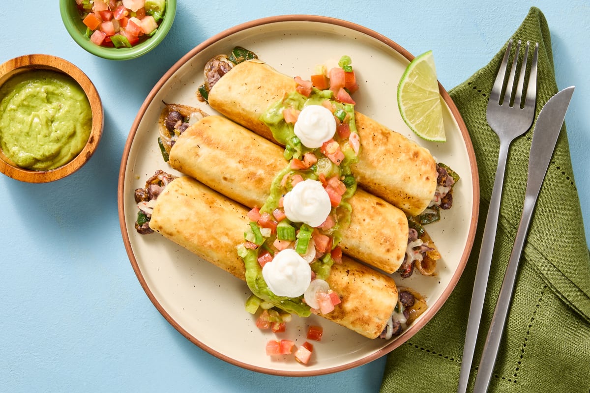 Beef, Black Bean & Green Pepper Flautas