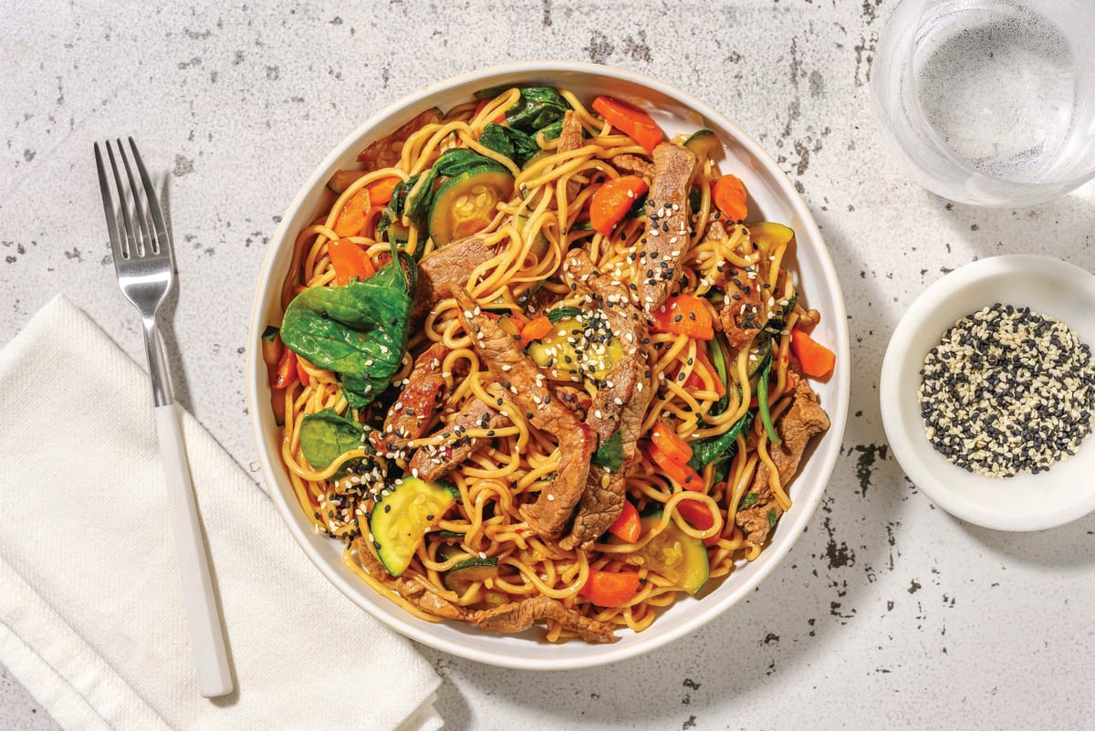 Double Sweet Chilli Beef Noodle Stir-Fry