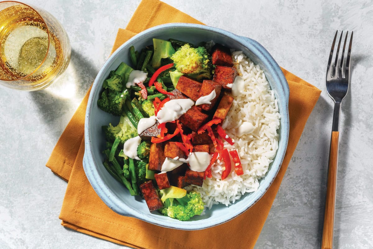 Sticky Chicken, Tofu & Garlicky Greens Stir-Fry