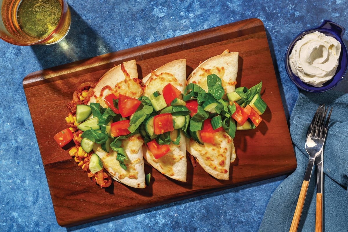 Cheesy Tex-Mex Pulled Pork & Corn Quesadillas