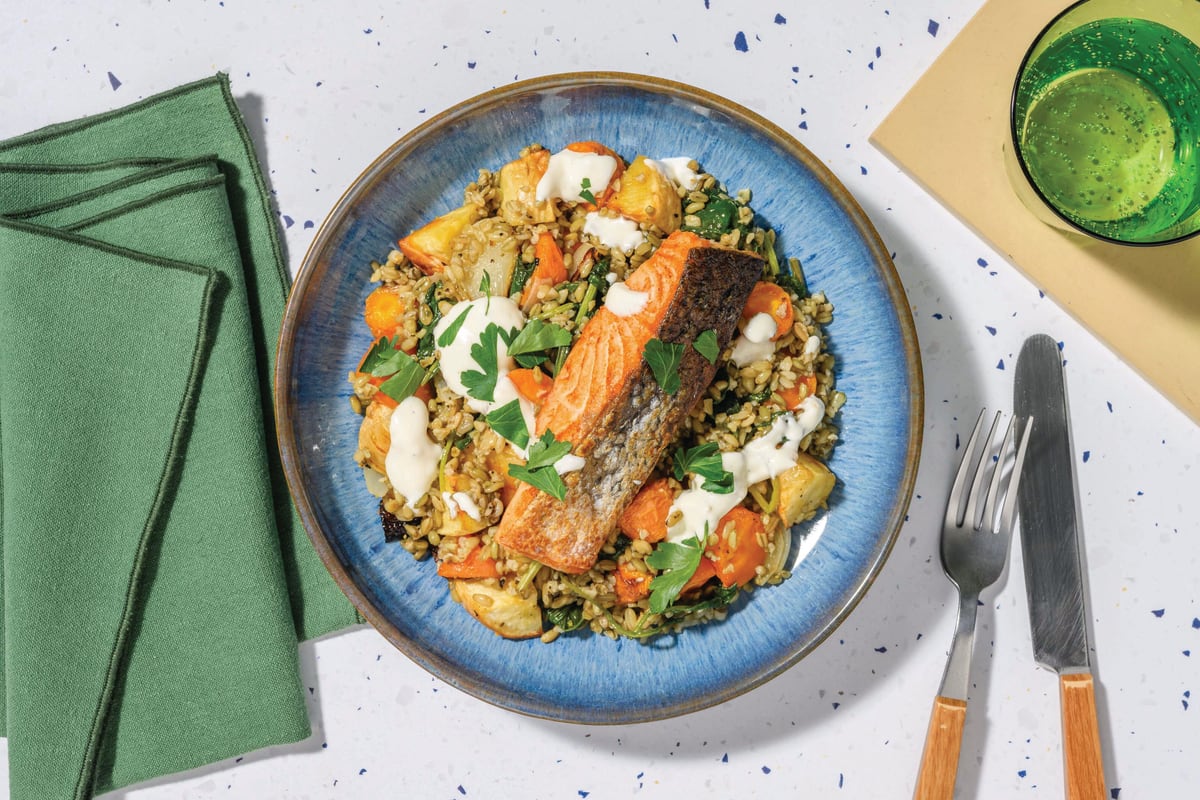 Seared Salmon & Roasted Veggie Couscous