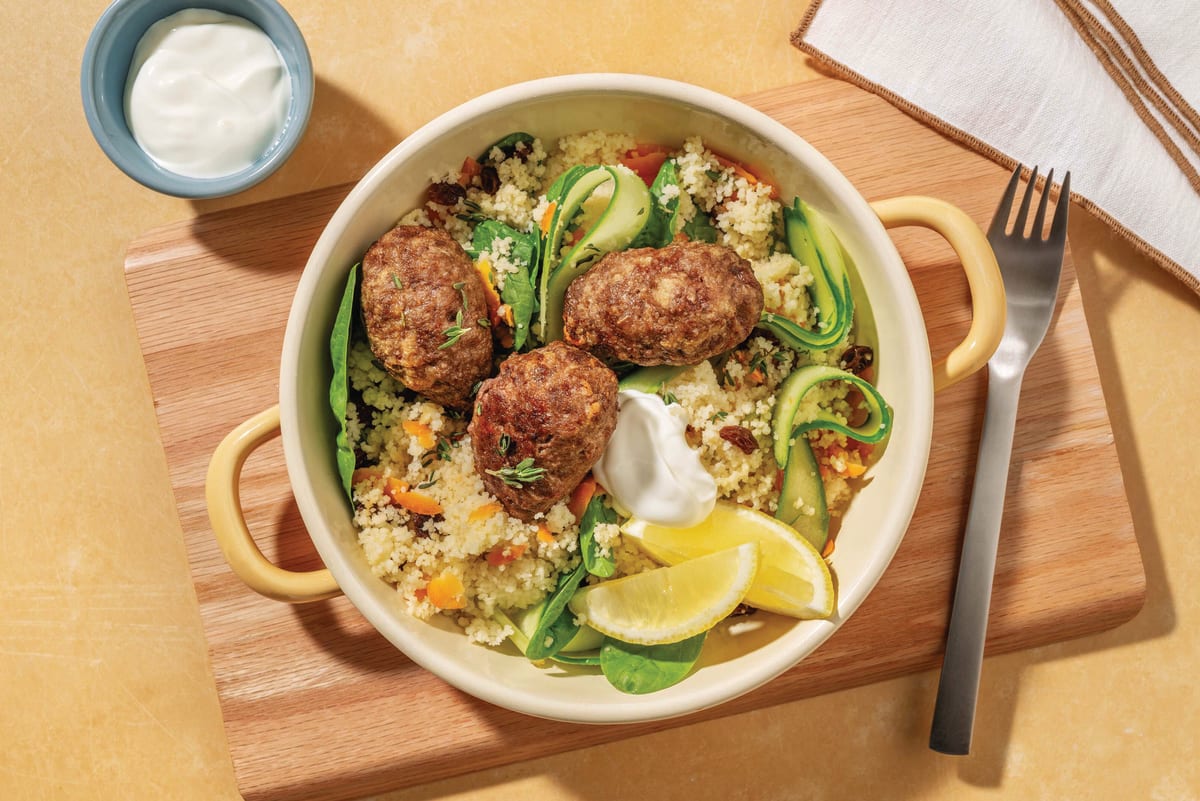 Quick Lamb Koftas & Cucumber Ribbon Couscous