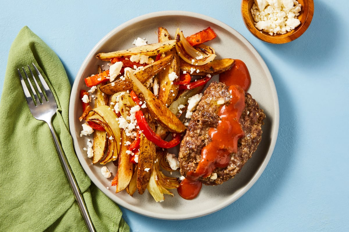 Sheet Pan Herby Beef & Feta Meatloaves