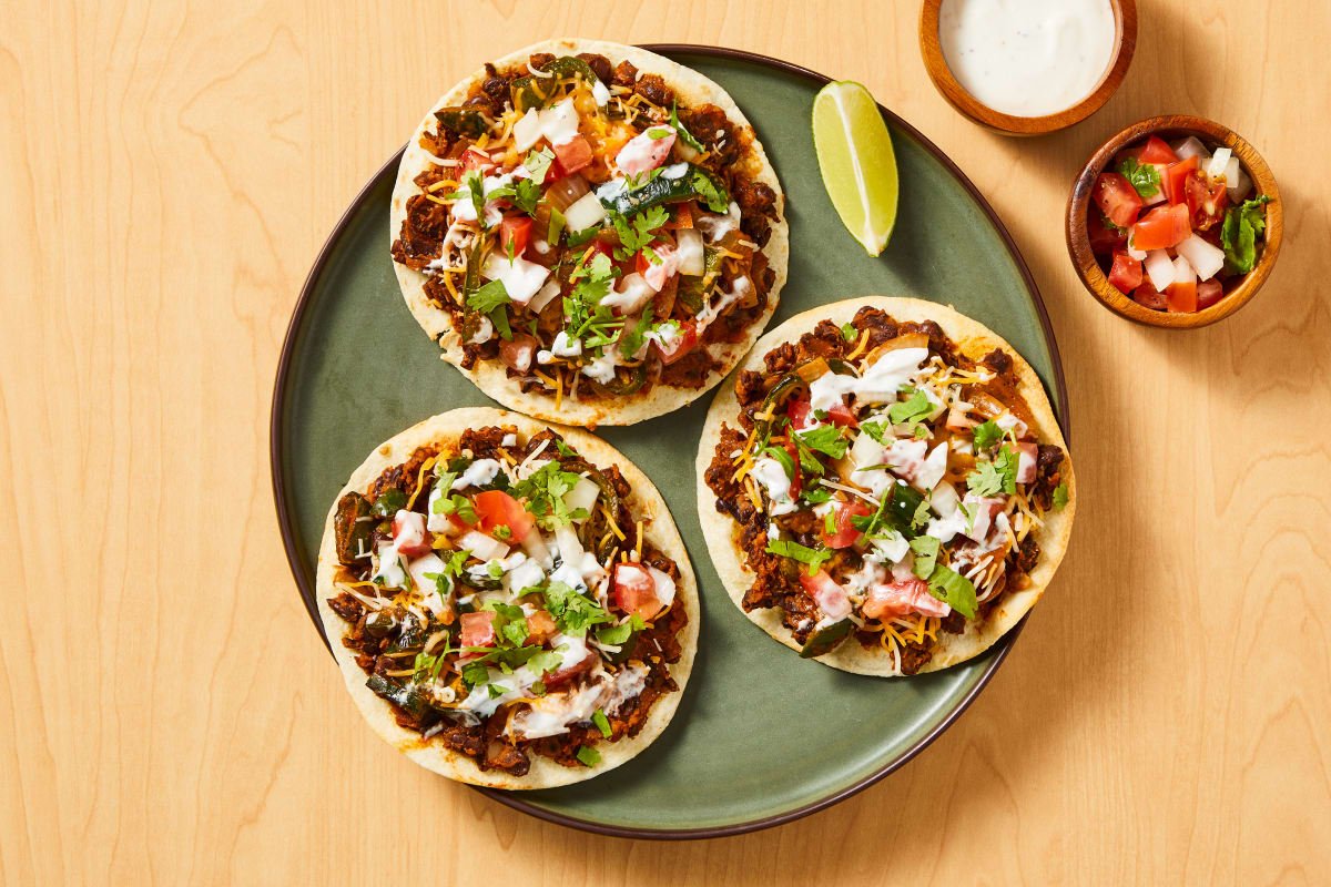 Smashed Black Bean & Beef Tostadas