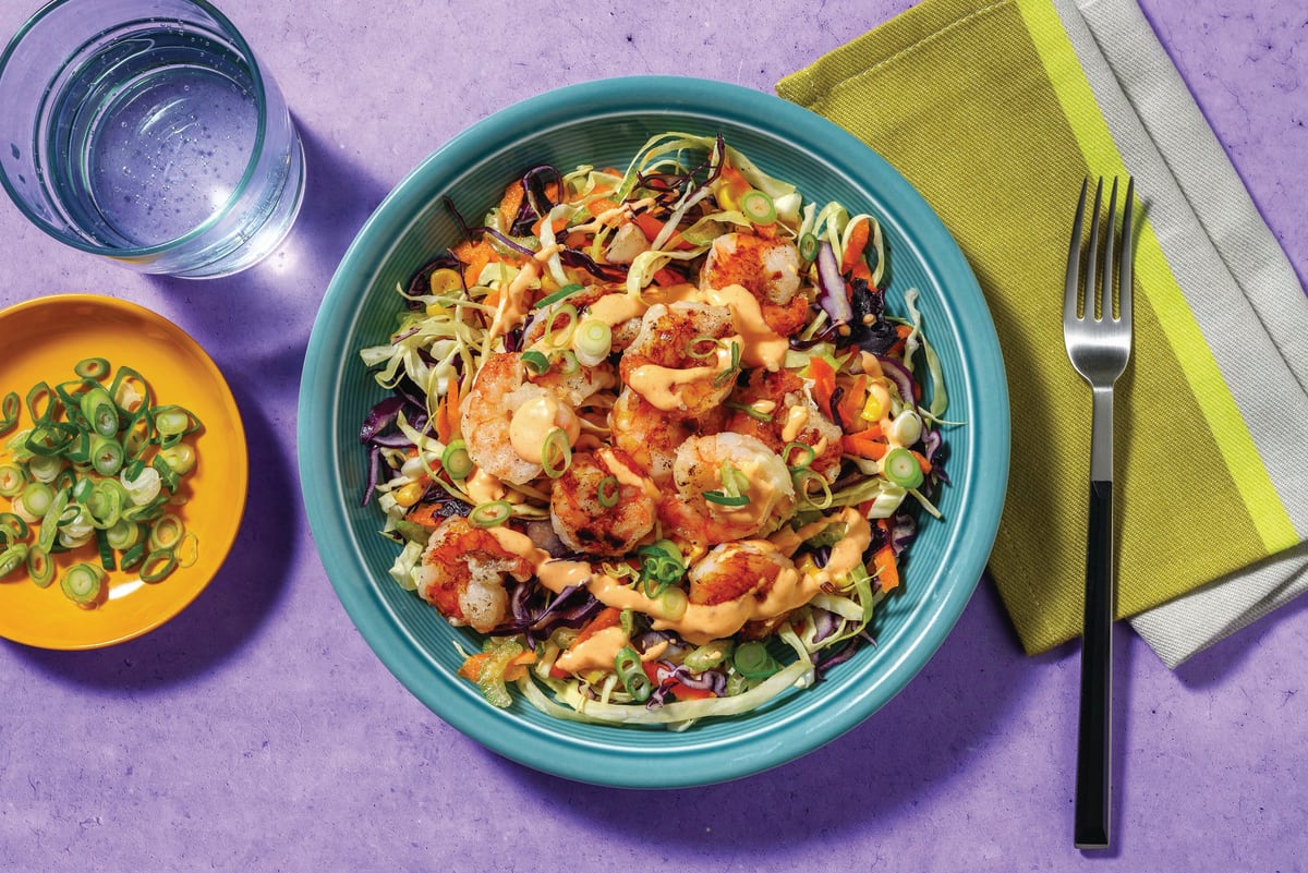 Korean-Style Prawns & Charred Corn Slaw