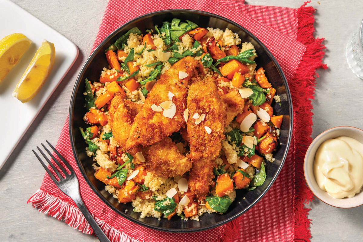 Quick Crumbed Chicken & Lemony Veggie Couscous