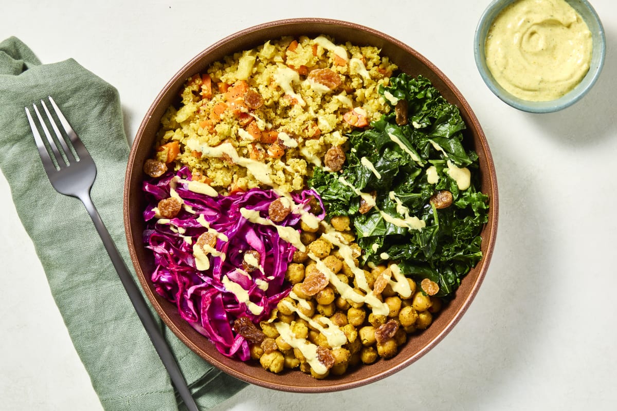 Chicken & Crunchy Curried Chickpea Bowls