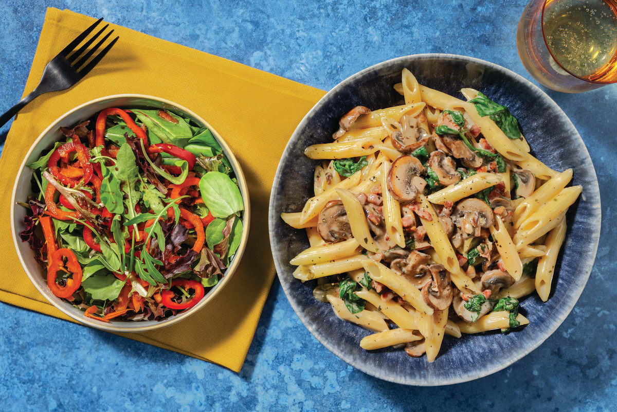 HelloHero: Creamy Double Bacon & Mushroom Penne