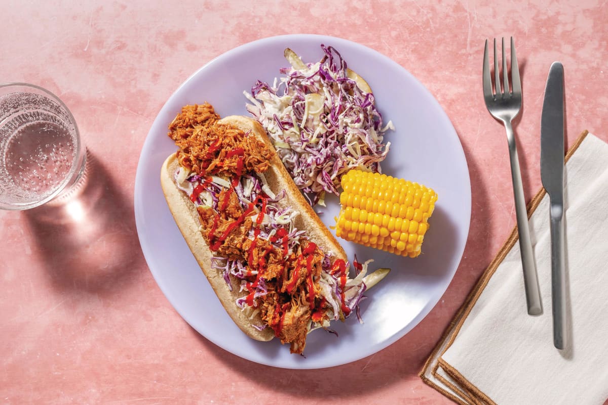 Quick Korean-Style Pulled Pork Sub & Creamy Slaw