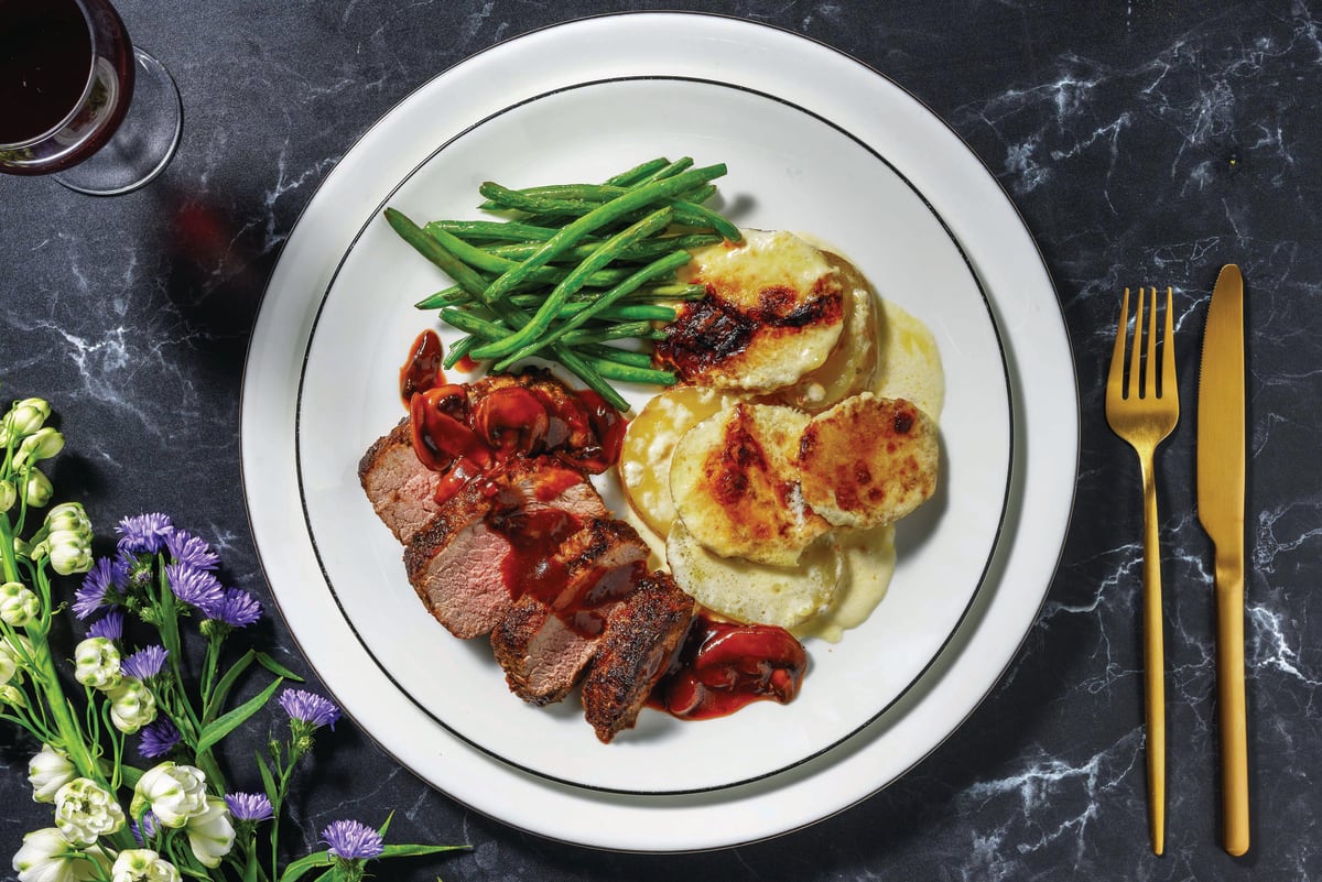 Tender Lamb Rump & Mushroom Red Wine Sauce