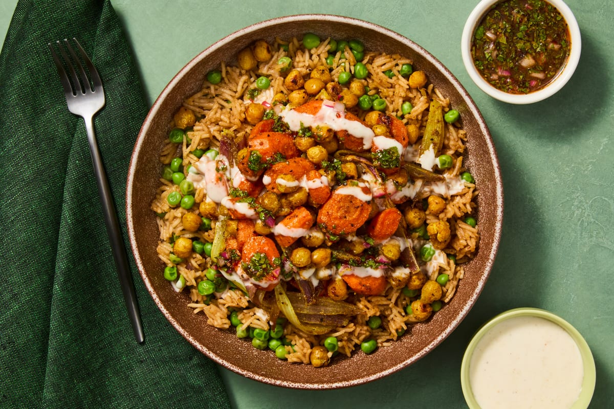 Curried Roasted Chickpea & Chicken Bowls