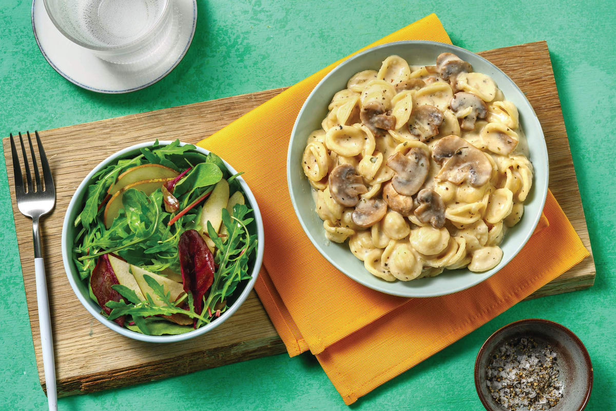 HelloHero: One-Pot Garlicky Mushroom & Bacon Orecchiette