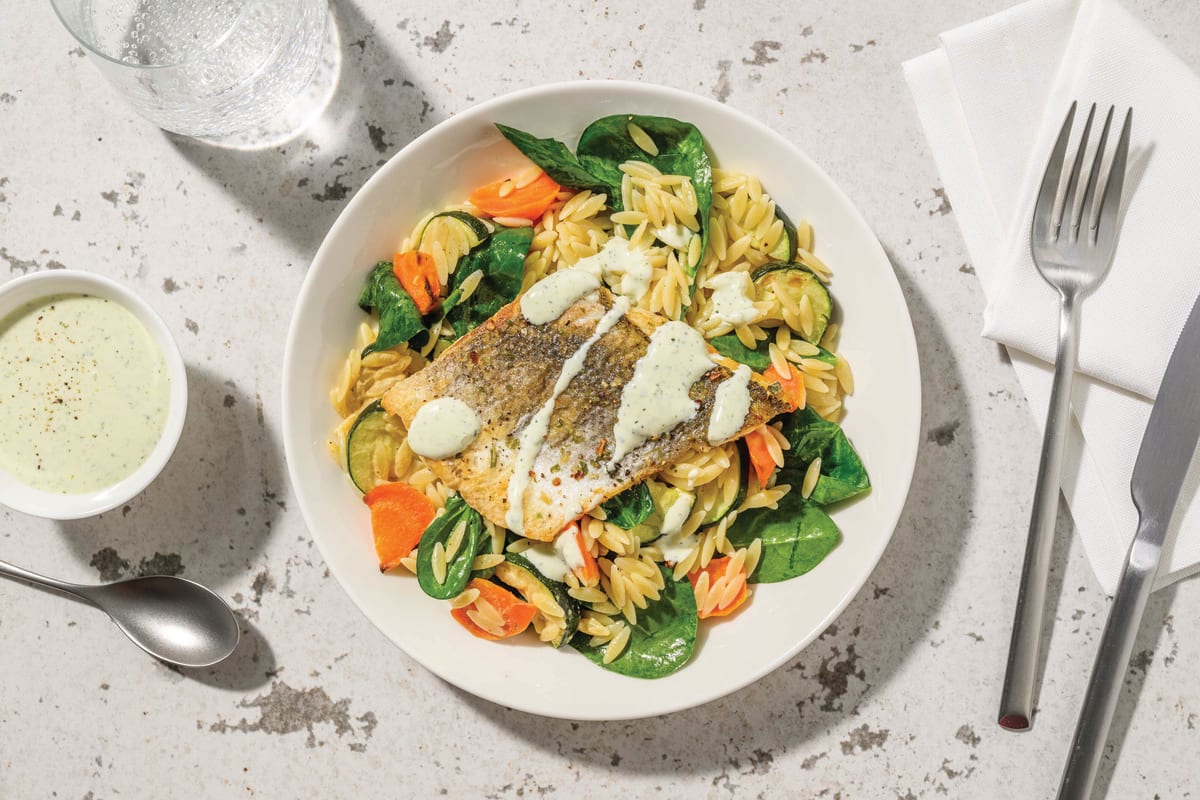 Double Greek-Style Barramundi & Veggie Risoni