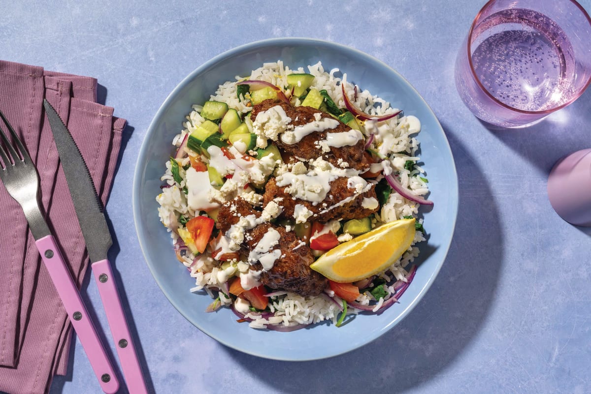 Chermoula Double Beef Koftas & Spinach Rice