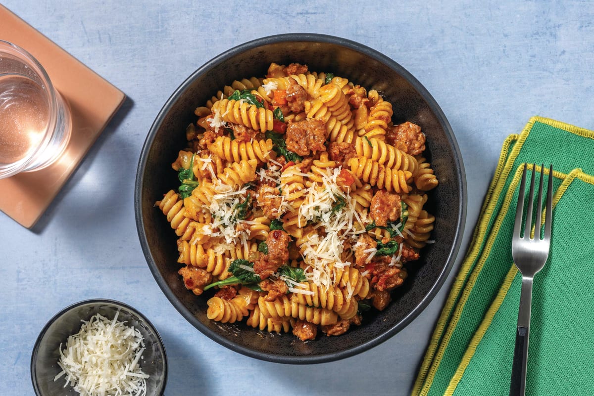 Nan’s Creamy Pork Sausage Fusilli