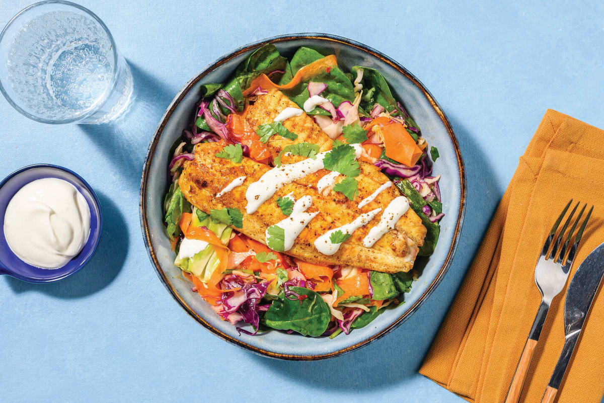 Easy Mumbai-Spiced Fish & Carrot Ribbon Salad