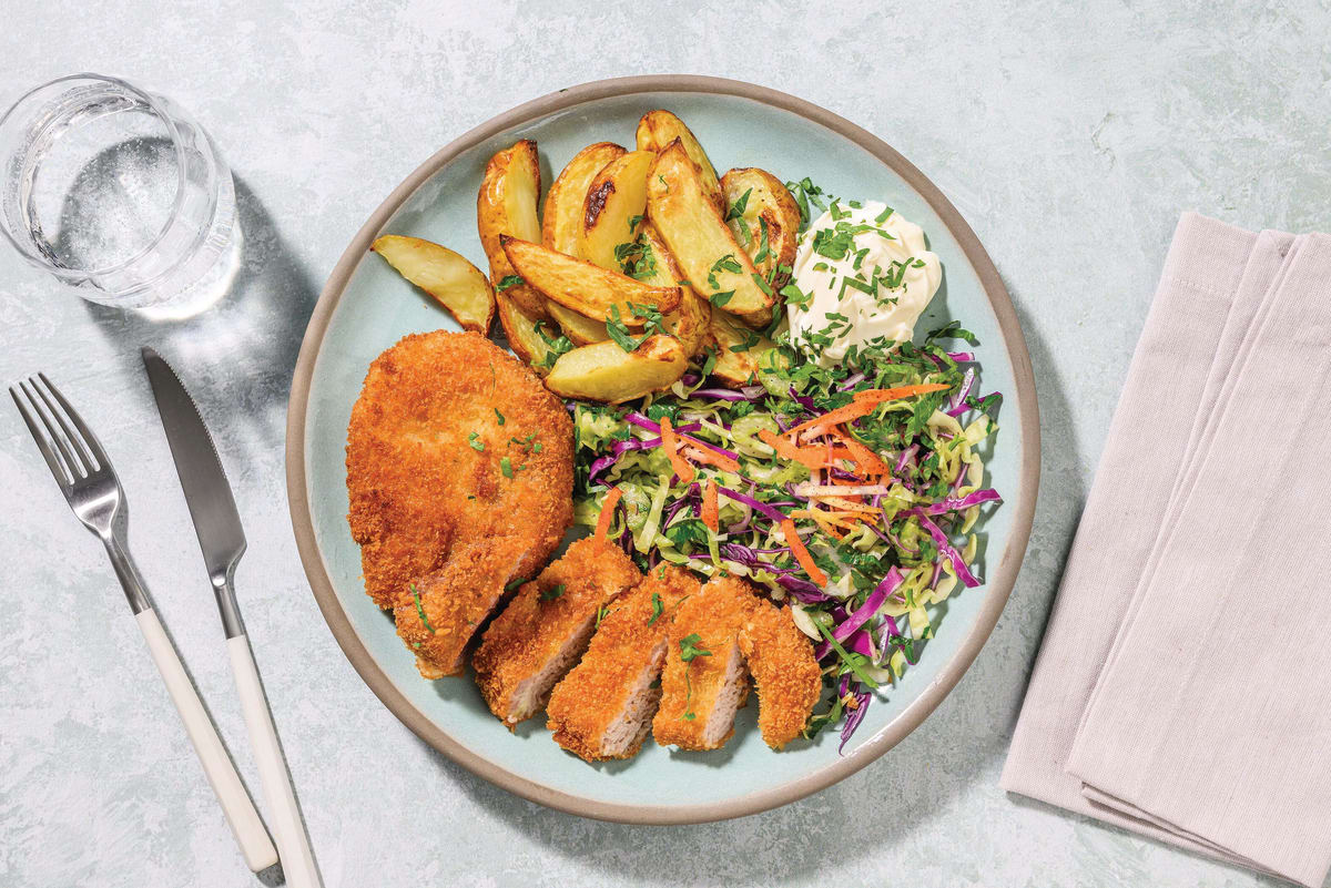 Spiced Pork Schnitzel & Oven-Baked Wedges