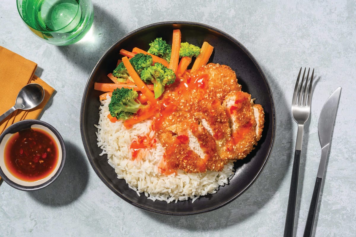 Sweet Chilli Crumbed Prawns & Broccoli