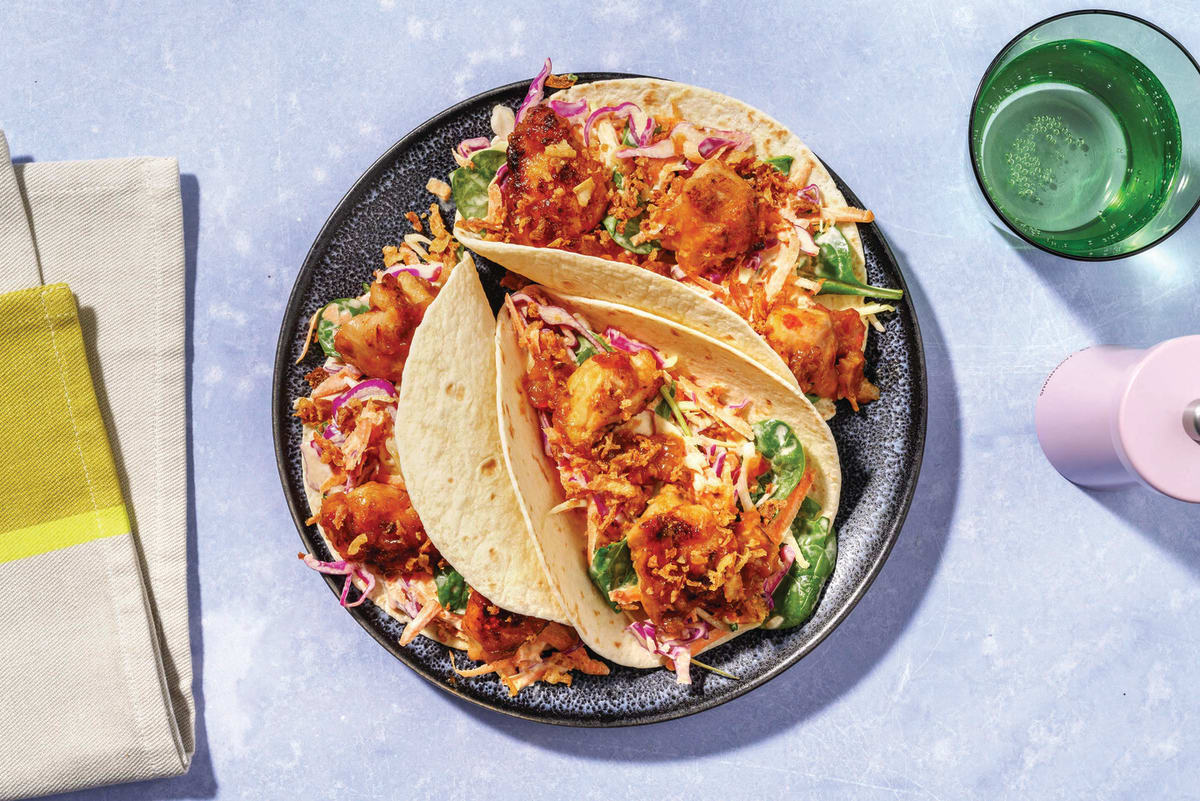 Sweet & Sticky Fried Chicken Tacos