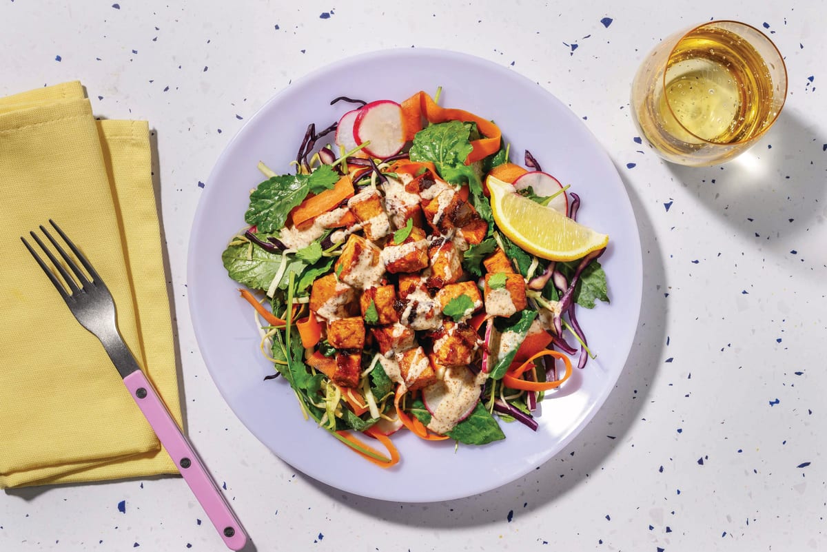 Sweet Soy Tofu & Carrot Ribbon Salad