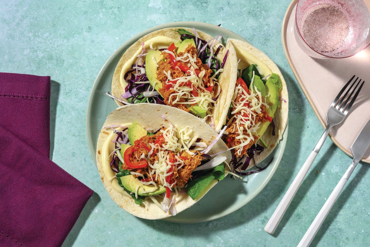 Quick BBQ Pulled Chicken & Slaw Tacos