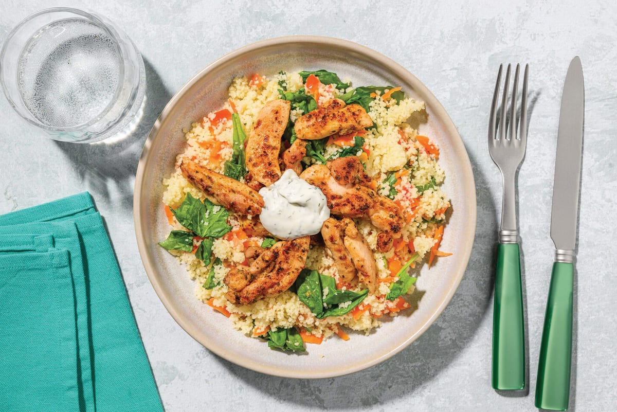 HelloHero: Seared Chicken Strips, Bacon & Rainbow Couscous