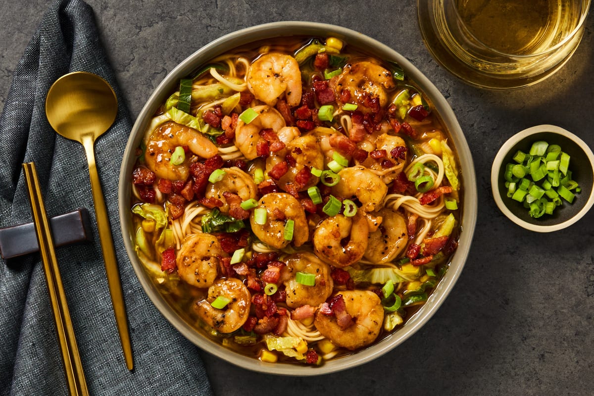 Miso-Sesame Shrimp & Bacon Ramen