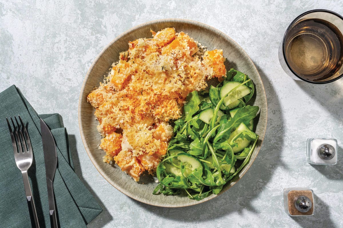 Cheesy Pumpkin Gratin & Chilli-Thyme Crumb