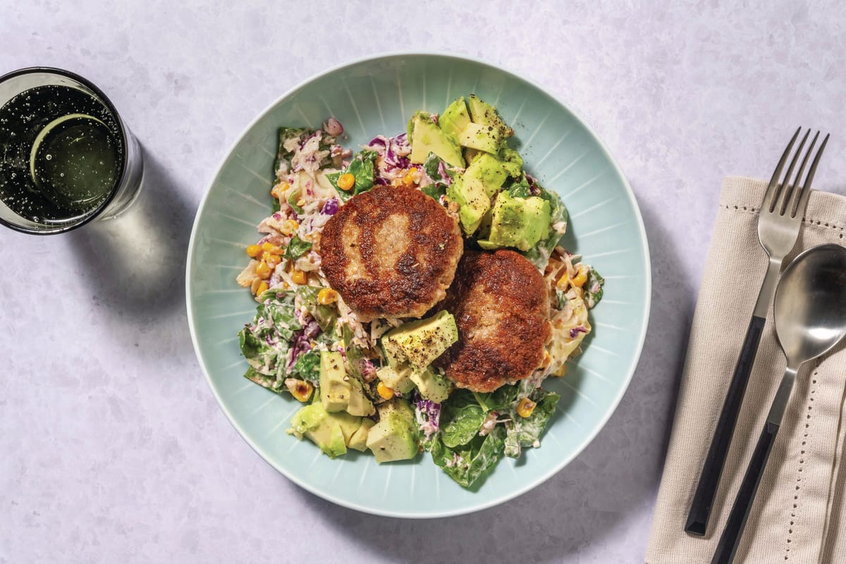 Caribbean Pork Rissoles & Avocado Slaw