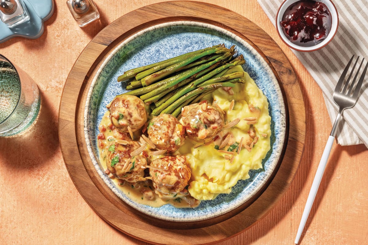 Swedish Pork Meatballs & Creamy Bacon Sauce