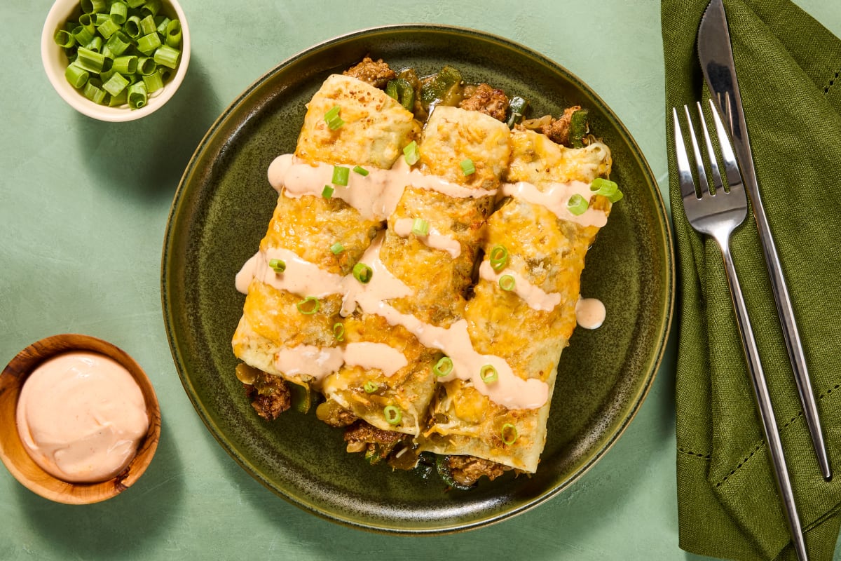 One-Pan Beef Enchiladas Verdes