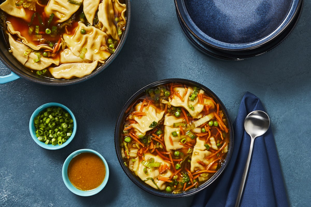 Chicken Gyoza in a Shoyu-Style Broth