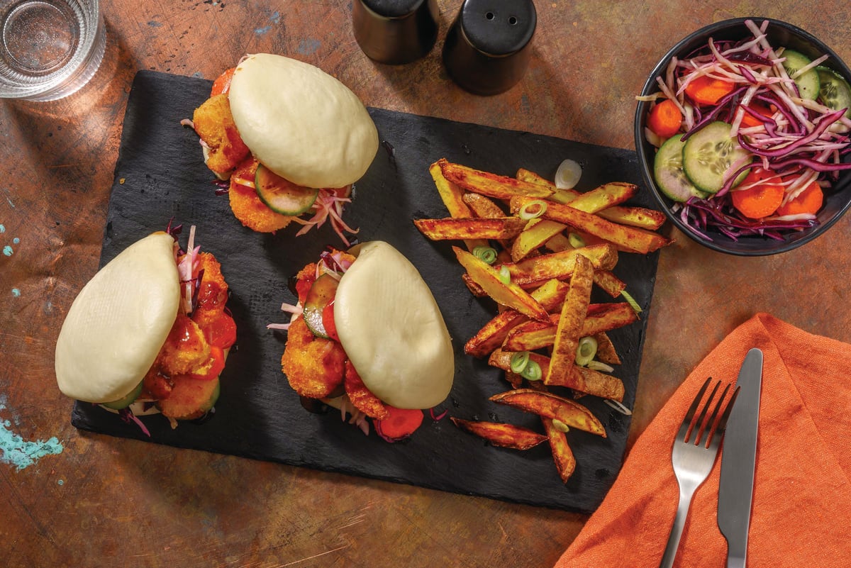 Prawn Katsu Bao Buns & Cabbage Salad