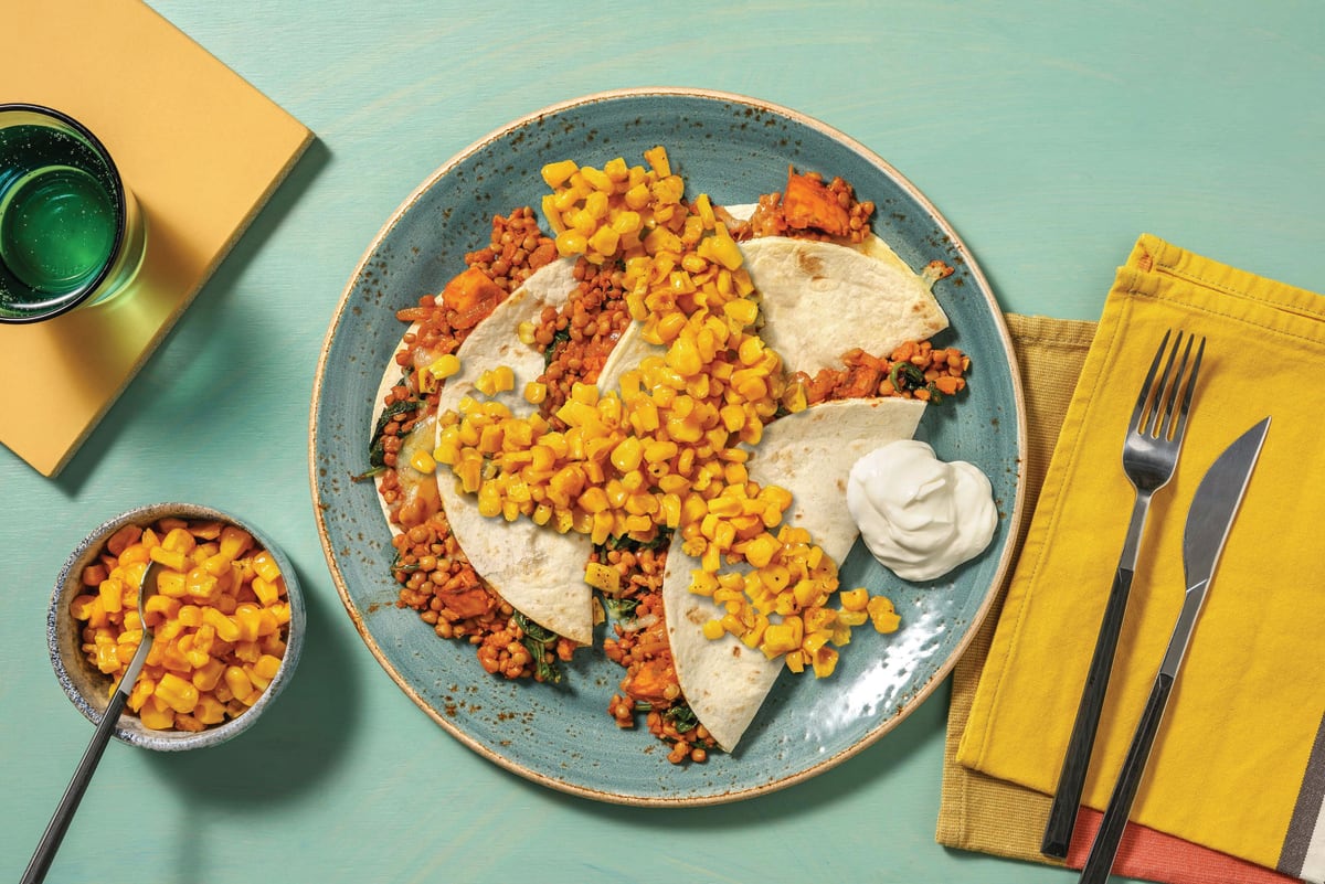 Mumbai Lentil, Chicken & Kūmara Dosa-Dillas