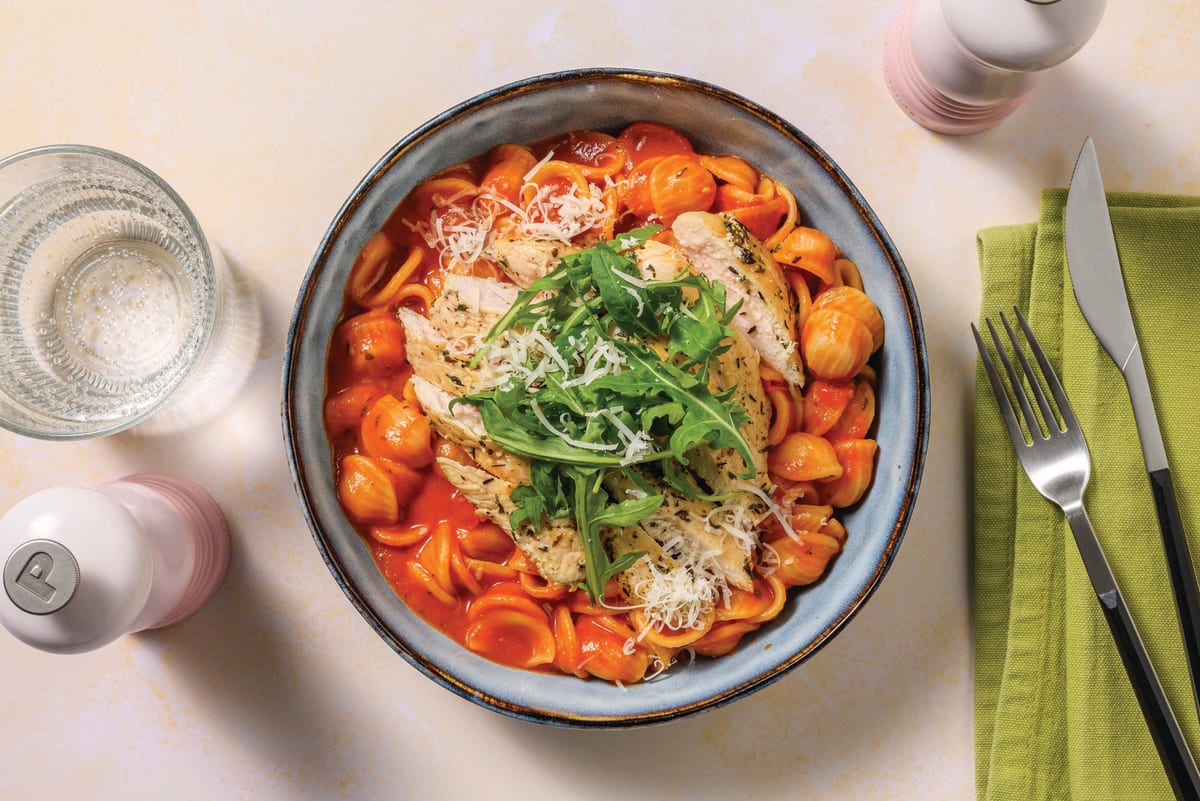 Seared Chicken & Confit Cherry Tomato Pasta